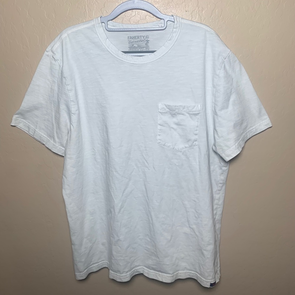 Faherty Sunwashed Pocket Tee‎ Mens XL White Excellent Organic Cotton MKC0089-WHT